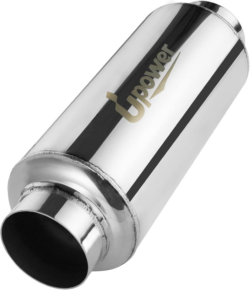 U-Power 2.5" Inlet&Outlet Exhaust Resonator,4" x8.5" Body 11.5" Overall Length Center Straight Through Stainless Steel Muffler,Polished - Image 1